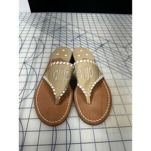 Jack Rogers Ivory Leather Thong Sandals Monogram ECC Womens‎ Size 6 NEW